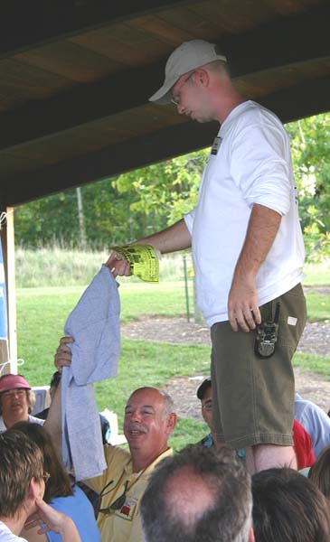 A picture of Chris handing out the goodies.